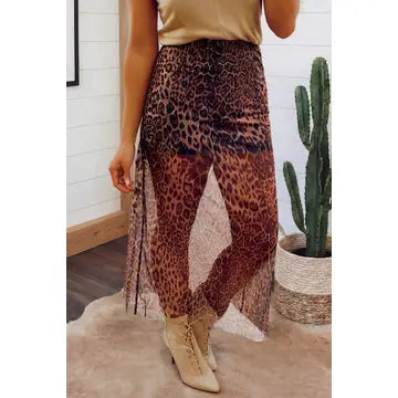Las leopard sheer maxi skirt