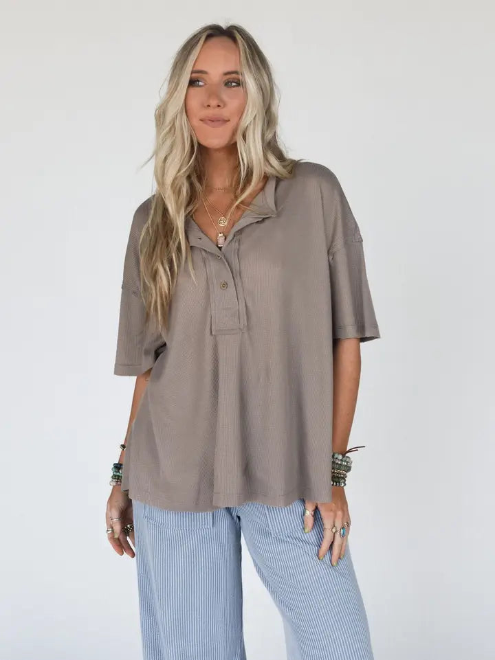 Soft Plume Henley Top - Mocha