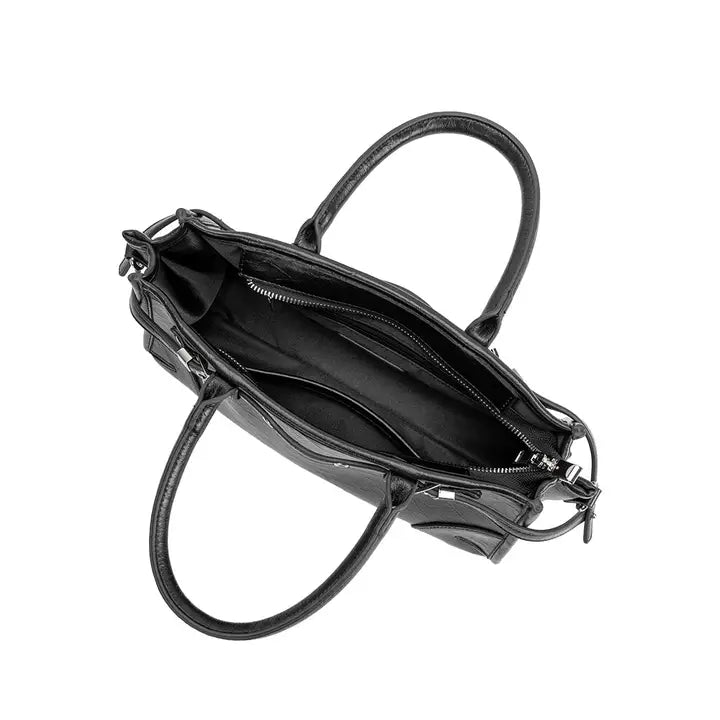 Rhonda Black Recycled Vegan Top Leather Handle Bag