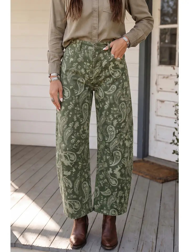 Las Western Paisley Geometric Denim Loose Pants