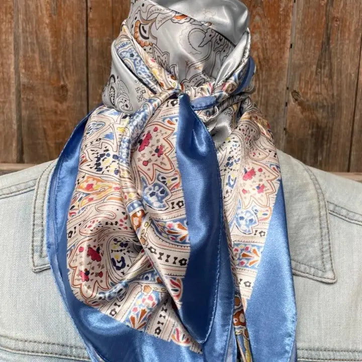 Blue Floral Wild Rag - Western Scarf