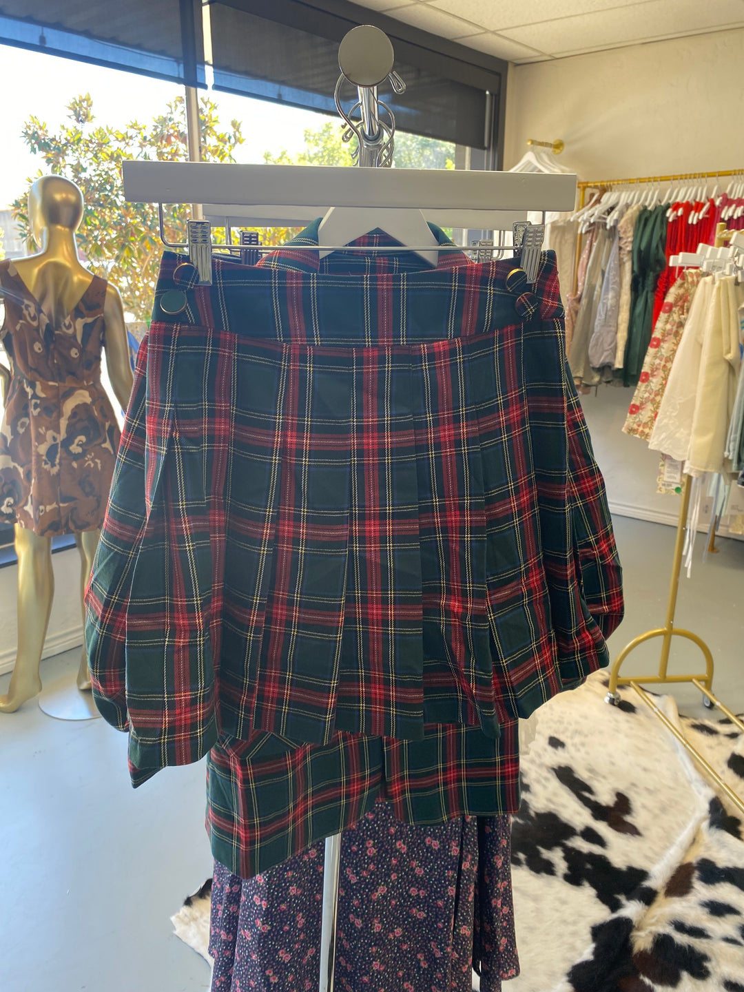 Plaid Mini Skirt with Pleating
