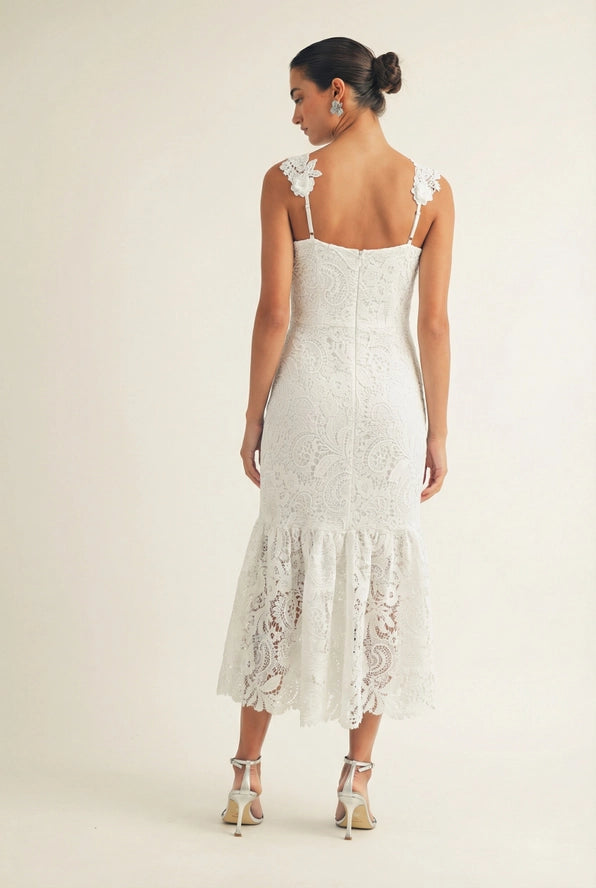 Lace Sleeveless Midi Dress with Flared Hem
