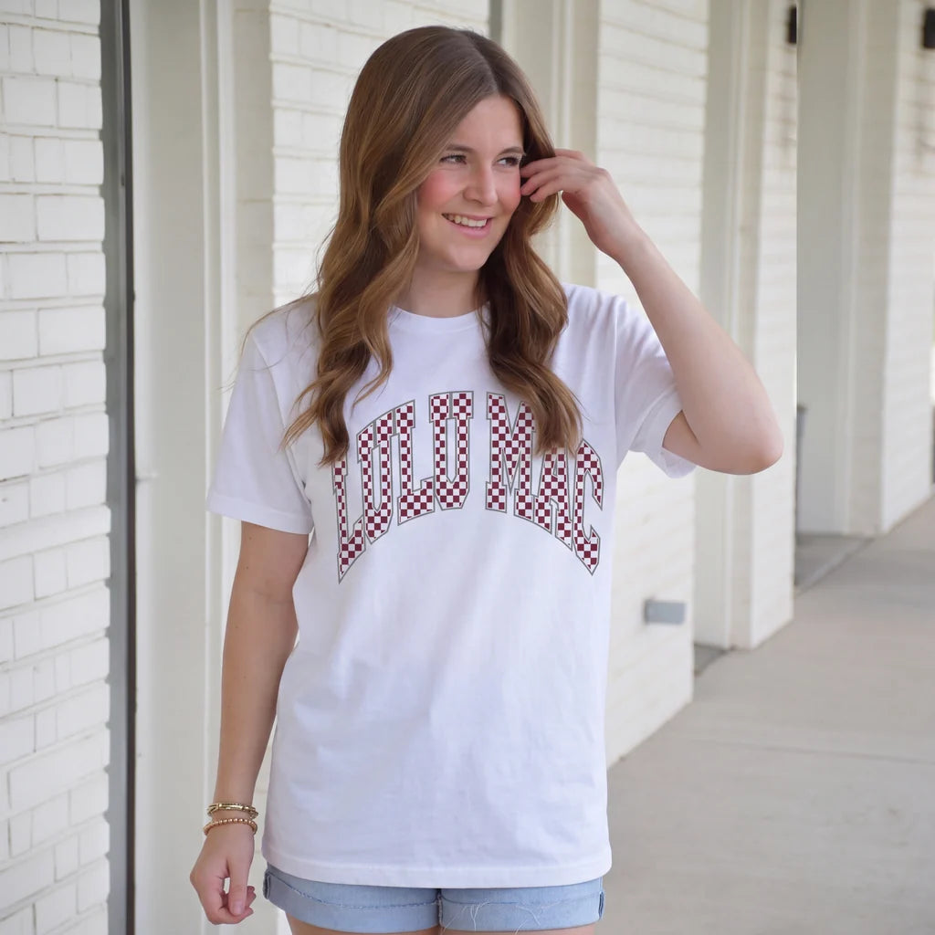 Team Maroon/White Checkered Adult White Comfort Colors Tee