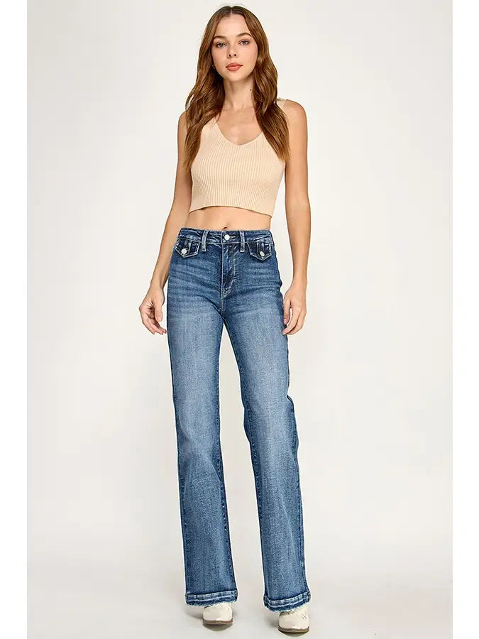 High Rise Front Mini Pocket Vintage Flare