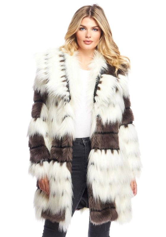 Faux Fur Alter Ego Shawl Collar Coat - Multicolor