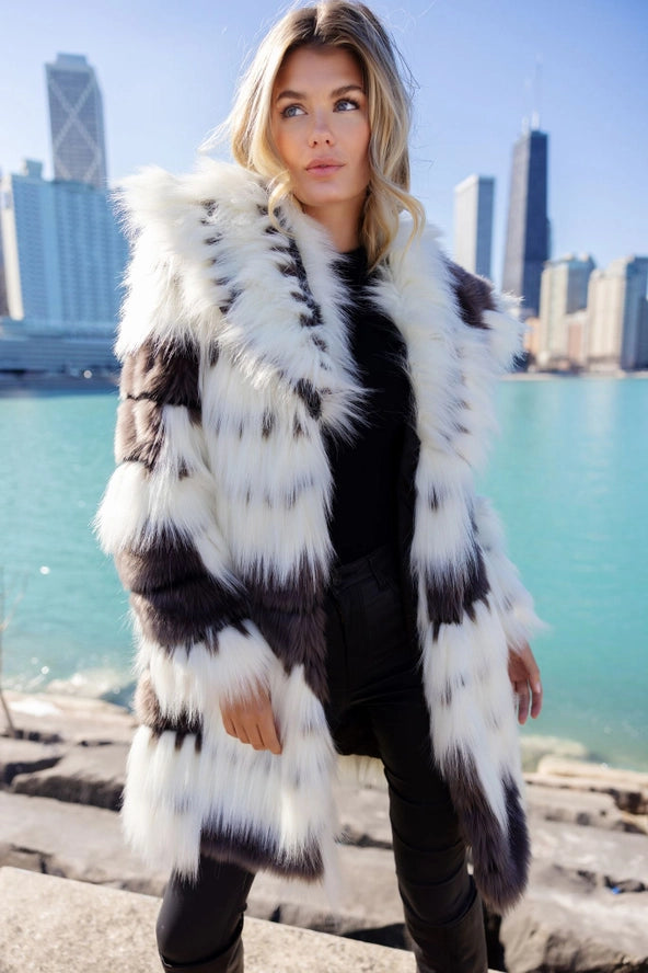 Faux Fur Alter Ego Shawl Collar Coat - Multicolor