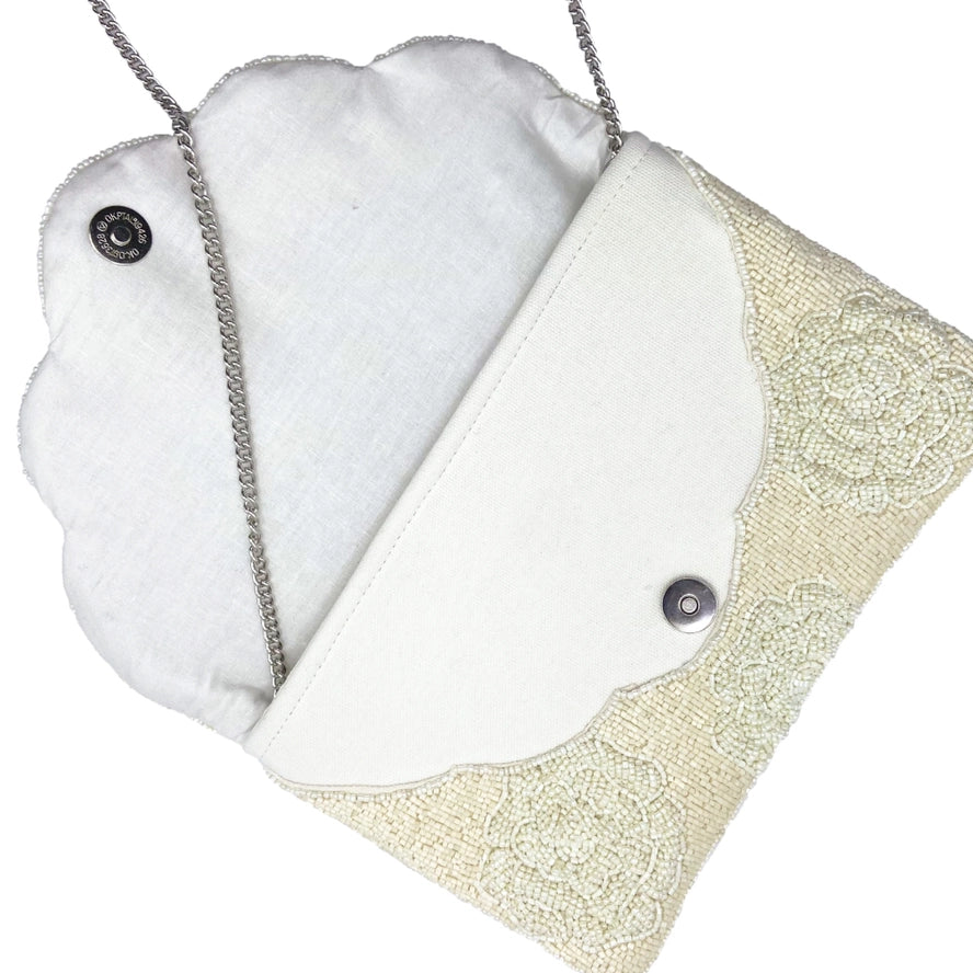 Beige Rose Beaded Clutch