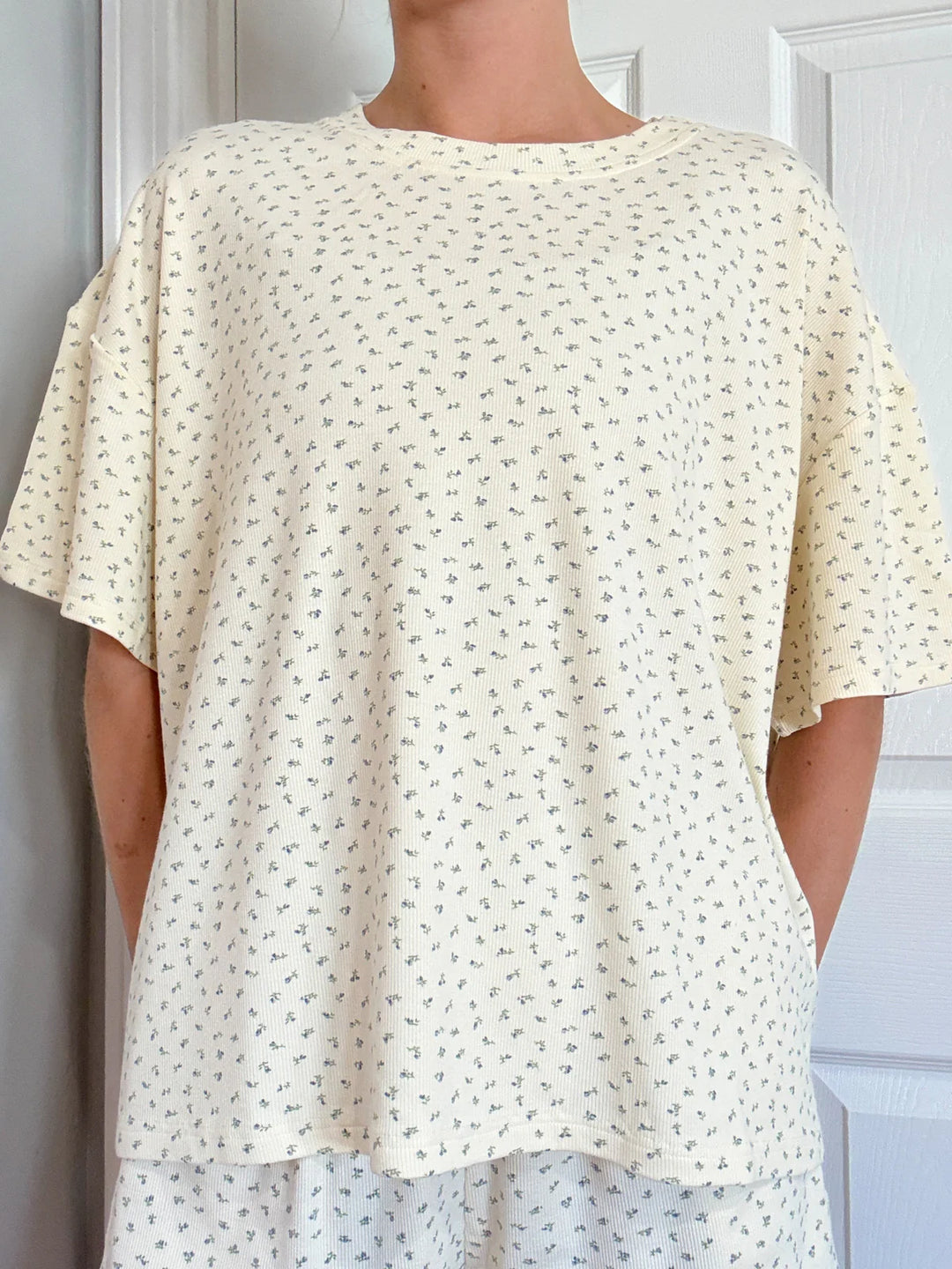 Pale Floral Short Sleeve Pajama Top
