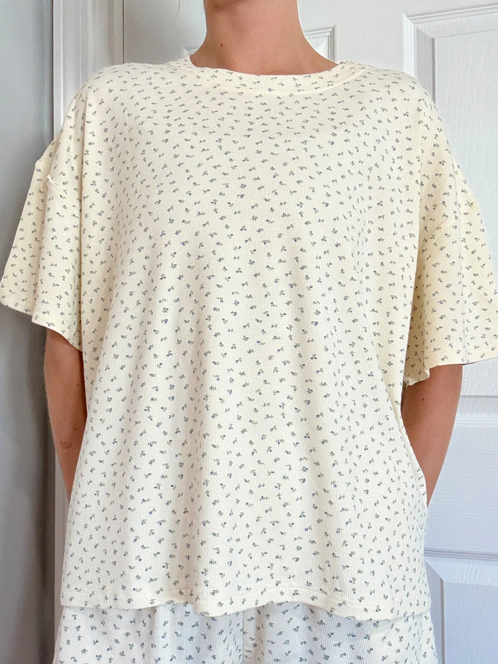 Pale Floral Short Sleeve Pajama Top