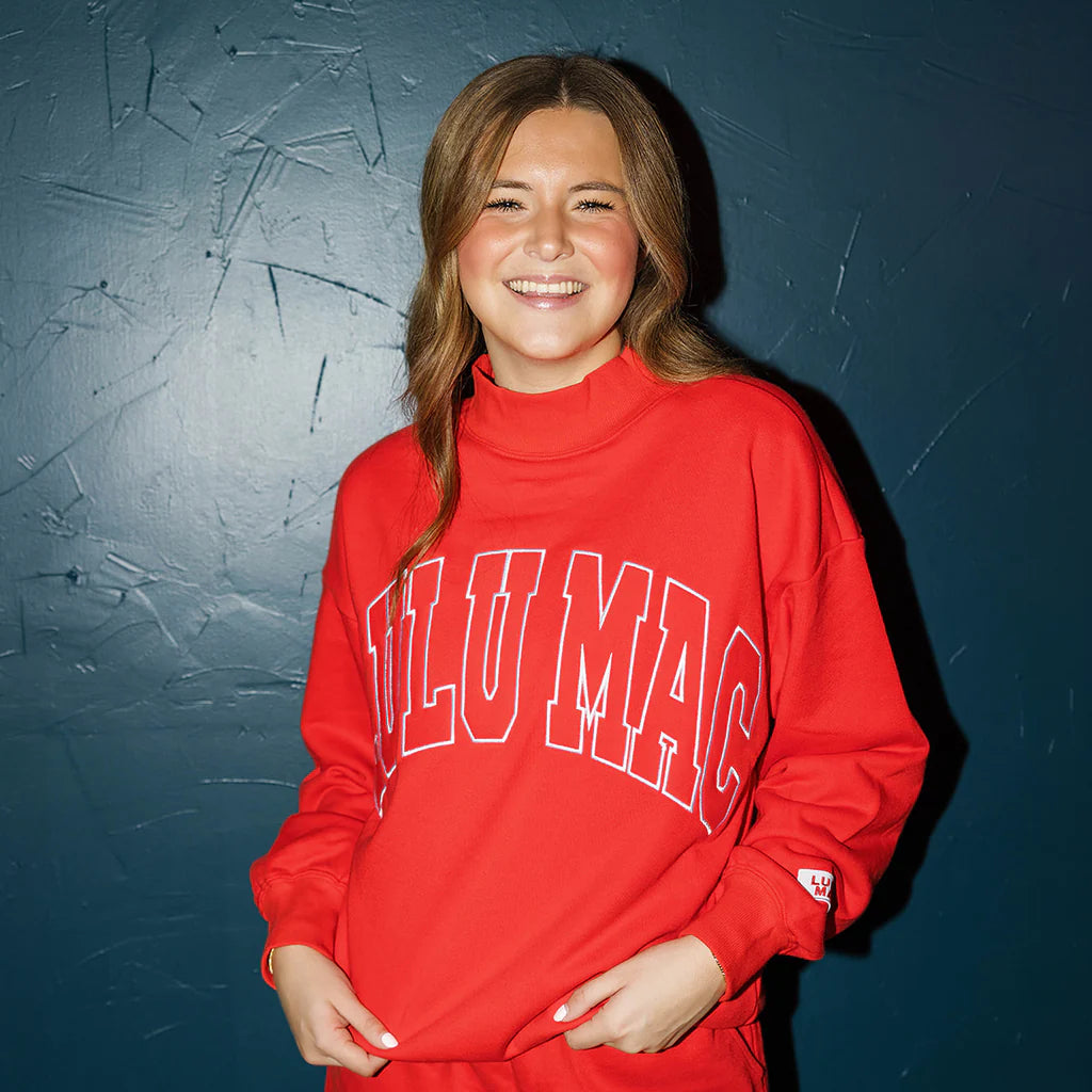 MOCKNECK TERRY CLOTH TOP-RED