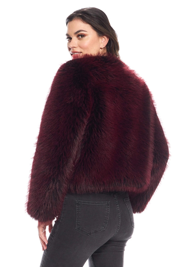 Happy Hour Faux Fur Fox Jacket - Merlot