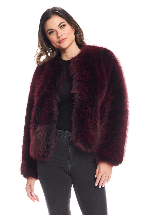 Happy Hour Faux Fur Fox Jacket - Merlot