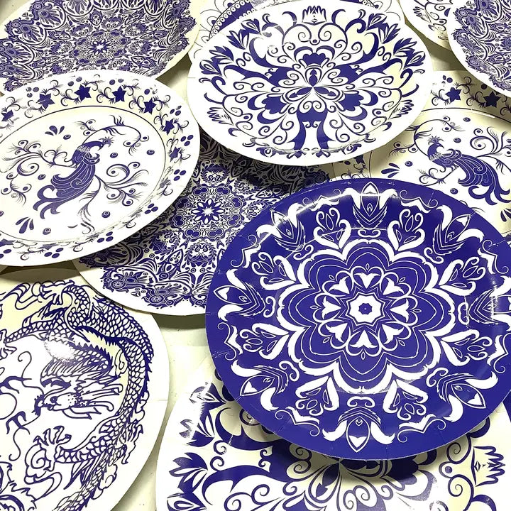 Blue and White Assortment Chinoiserie Plates Cake Dessert