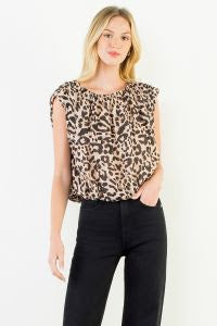 Sleeveless ruffled top animal print