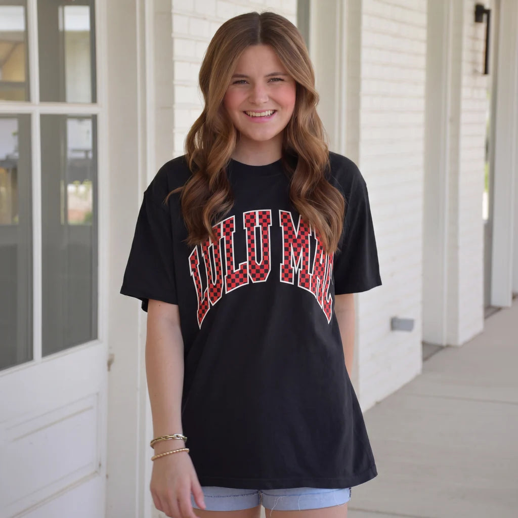 Team Red/Black Checkered Adult Black Comfort Colors Tee