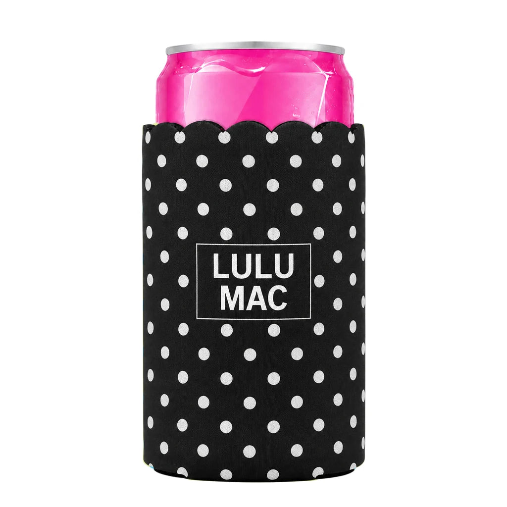 Lulu Mac  Slim Can Koozie Black/White Dot