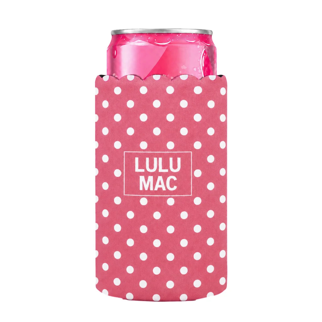 Lulu Mac Slim Can Koozie Hot Pink/White Dot